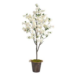 Flowering Trees | 6' Cherry Blossom Artificial Tree in Decorative Metal Pail with Rope Artificial Trees Flowering Trees