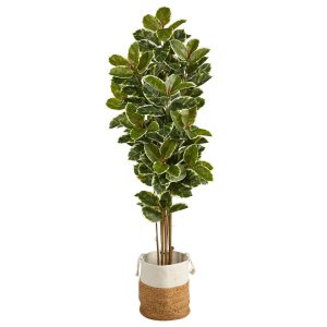 Other Varieties | 6’ Oak Artificial Tree in Handmade Natural Jute and Cotton Planter UV Resistant (Indoor/Outdoor) Artificial Trees Other Varieties