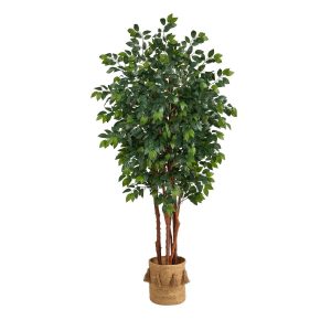 Other Varieties | 7' Sakaki Artificial Tree in Handmade Natural Jute Planter with Tassels Artificial Trees Other Varieties