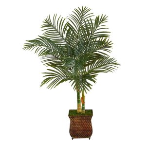 Artificial Palm Trees | 50" Golden Cane Artificial Palm Tree in Metal Planter Artificial Palm Trees Artificial Palm Trees