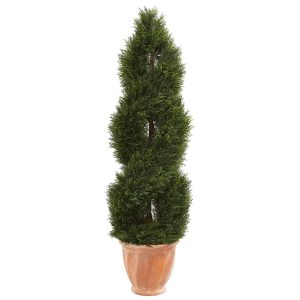 Cypress Trees | 4.5' Double Cypress Topiary Artificial Tree in Terracotta Planter (Indoor/Outdoor) Artificial Trees Cypress Trees