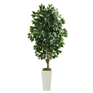 Ficus Trees | 4.5' Ficus Artificial Tree in White Planter Artificial Trees Ficus Trees