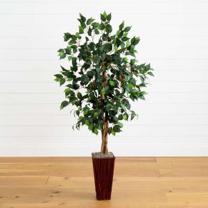 Ficus Trees | 5.5’ Ficus Tree w/Bamboo Planter Artificial Trees Ficus Trees