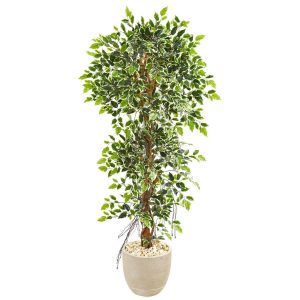 Ficus Trees | 63" Elegant Ficus Artificial Tree in Sandstone Planter Artificial Trees Ficus Trees