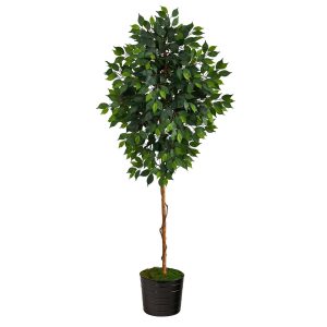 Ficus Trees | 74" Ficus Artificial tree in Black Tin Planter Artificial Trees Ficus Trees