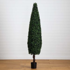 Topiary Trees | 7' UV Resistant Artificial Boxwood Topiary Cone Tree (Indoor/Outdoor) Artificial Trees Topiary Trees