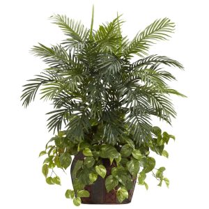 Artificial Palm Trees | 3.5' Double Areca Vase & Pothos Silk Plant Artificial Palm Trees Artificial Palm Trees