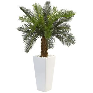 Artificial Palm Trees | 3' Cycas Tree in White Tower Planter Artificial Palm Trees Artificial Palm Trees