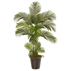 Artificial Palm Trees | 5' Areca Palm Artificial Tree in Decorative Metal Pail with Rope Artificial Palm Trees Artificial Palm Trees