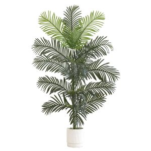 Artificial Palm Trees | 6' Artificial Paradise Palm with White Decorative PlanterPlanter Artificial Palm Trees Artificial Palm Trees