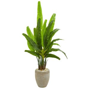 Artificial Palm Trees | 64" Travelers Palm Artificial Tree in Sand Colored Planter Artificial Palm Trees Artificial Palm Trees