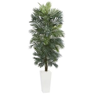 Artificial Palm Trees | 7' Areca Artificial Tree in White Tower Planter Artificial Palm Trees Artificial Palm Trees